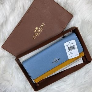 NWT Coach Large Blue & Yellow Colorblock Wallet